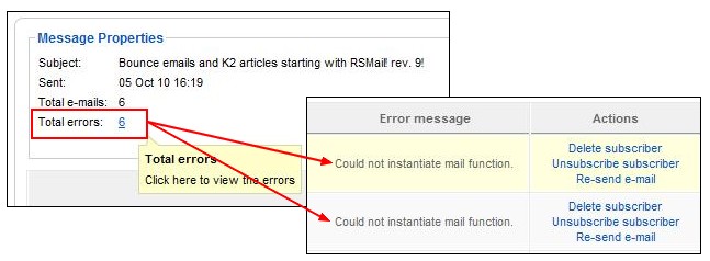 RSMail! error report when sending the newsletter